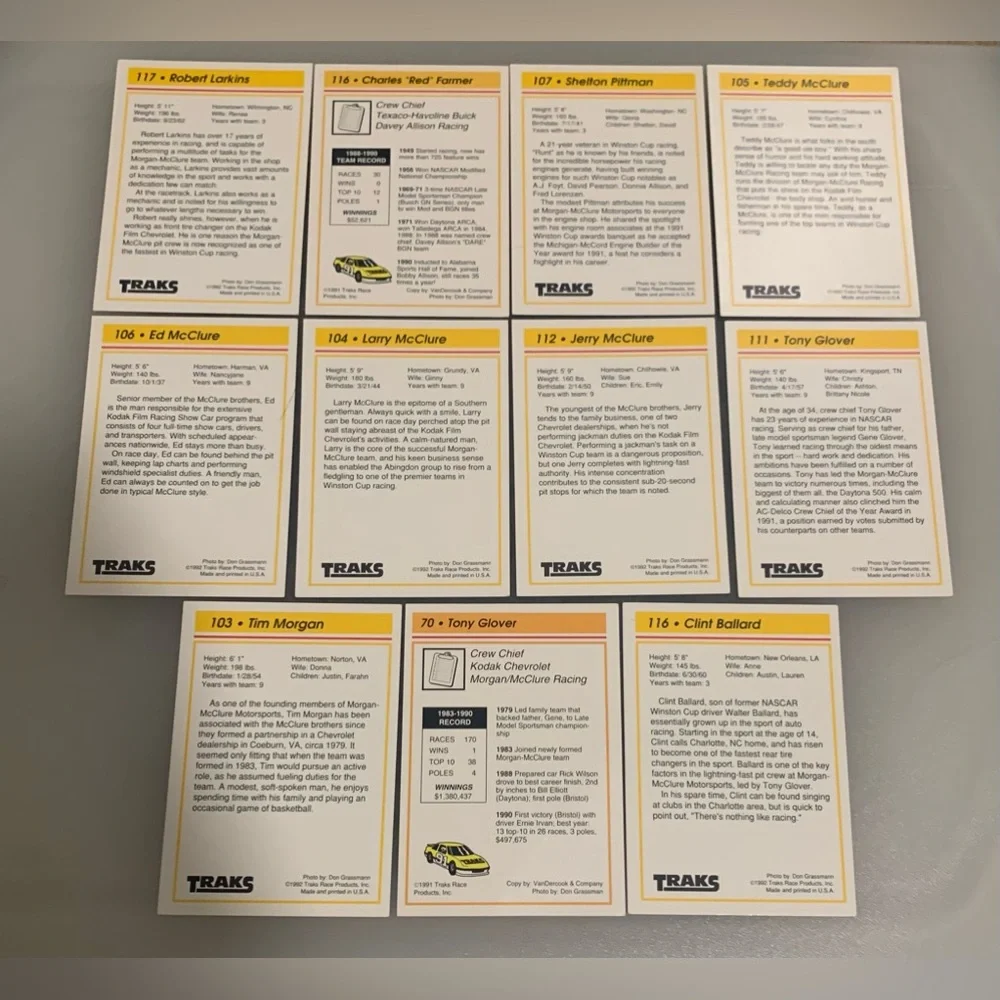 Kodak Racing Trading Cards - Yellow Set